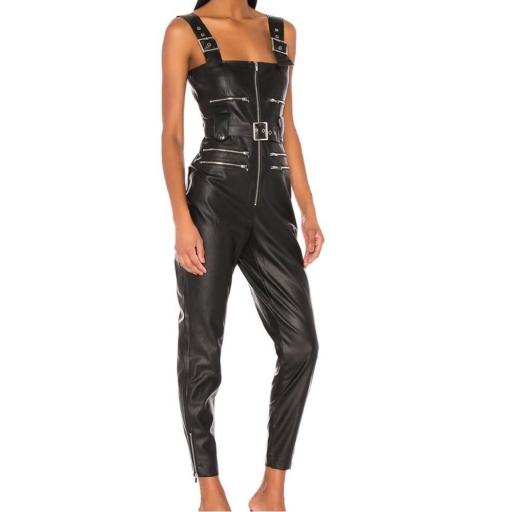 NWOT WeWoreWhat Moto Vegan Leather Overalls Jumpsuit XS